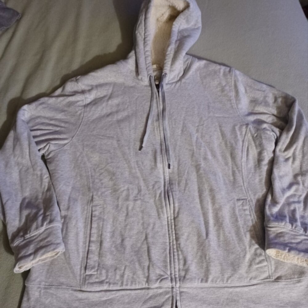 LL Bean Womens Tan Sherpa Lined Full Zip Hoodie Sweatshirt Size XLarge XL